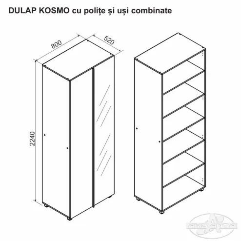 Шкаф KOSMO с полками и комбинированными дверями 0.8м