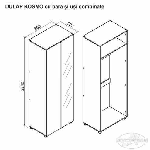 Шкаф KOSMO с штангой и комбинированными дверями 0.8м