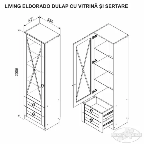 Eldorado Dulap cu vitrina si sertare 0.55m