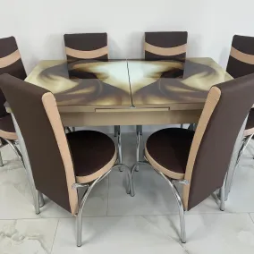 Set masa extensibila Sticla Bej 6 Scaune