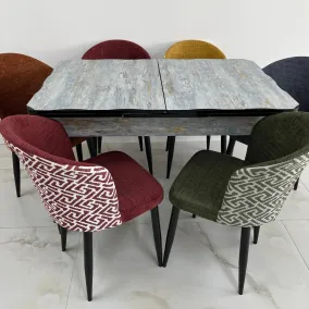 Set masa extensibila Marmura Azur 6 scaune multicolore