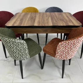 Set masă extensibilă Lemn 6 scaune multicolore