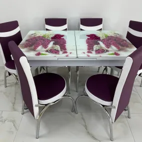 Set masă extensibilă Flori 6 Scaune 