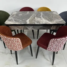 Set masă extensibilă marmura închis 6 scaune multicolore