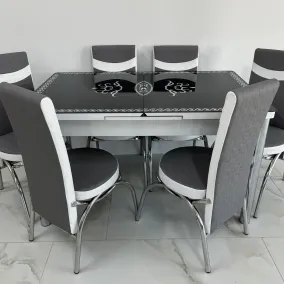 Set masa extensibila sticla neagra 6 Scaune