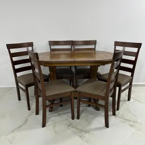 Обеденный стол Europa в цвете дуб с 6 стульями Ag Glory в цвете коричневый/орех