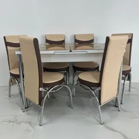 Set masă extensibilă Sticlă Brun 6 Scaune