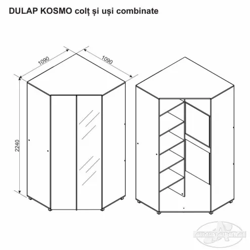 Шкаф KOSMO угол и комбинированные двери 0.8м