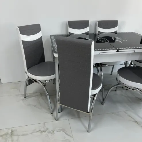Set masa extensibila sticla neagra 6 Scaune