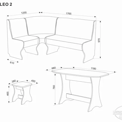 Кухонный уголок Cleo-2 Серый + 2 табурета