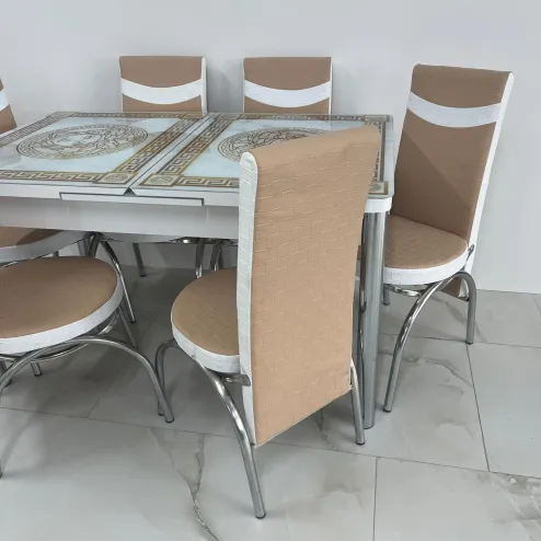 Set masa extensibila Alb-Bej 6 Scaune