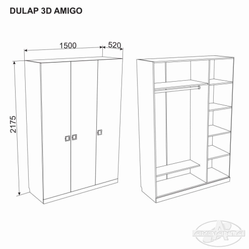 Шкаф 3D АМИГО Серый