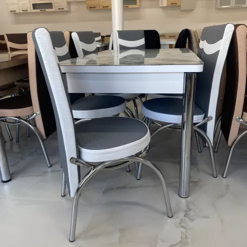 Set masa extensibila Sticla imitatie piatra 6 Scaune