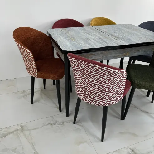 Set masa extensibila Marmura Azur 6 scaune multicolore