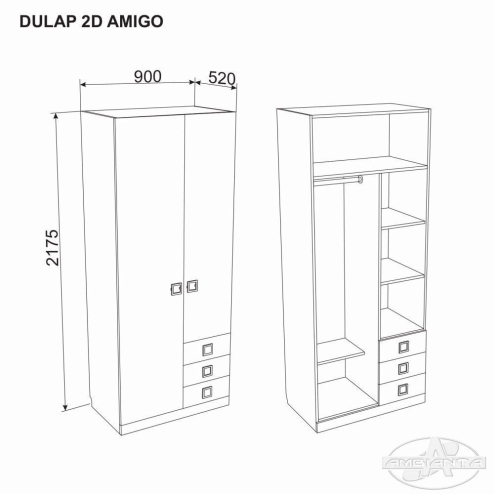 Шкаф 2D АМИГО 0.9 м Серый