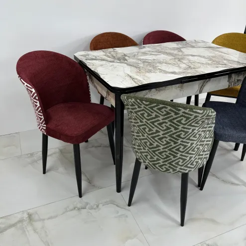 Set masa extensibila Marmura deschis 6 scaune multicolore