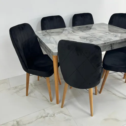 Set Masa extensibilă pal Marmura-Gri 6 scaune