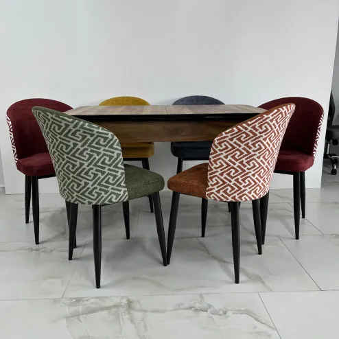 Set masă extensibilă Lemn 6 scaune multicolore