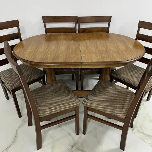 Обеденный стол Europa в цвете дуб с 6 стульями Ag Glory в цвете коричневый/орех