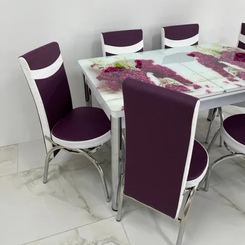 Set masă extensibilă Flori 6 Scaune 