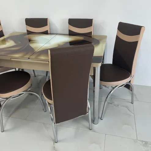 Set masa extensibila Sticla Bej 6 Scaune