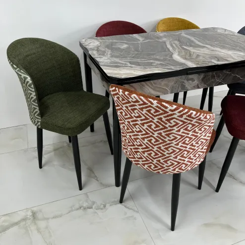 Set masă extensibilă marmura închis 6 scaune multicolore