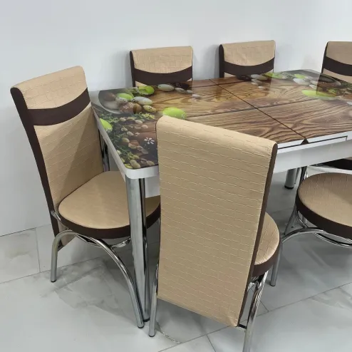 Set masă extensibilă Sticlă Brun 6 Scaune