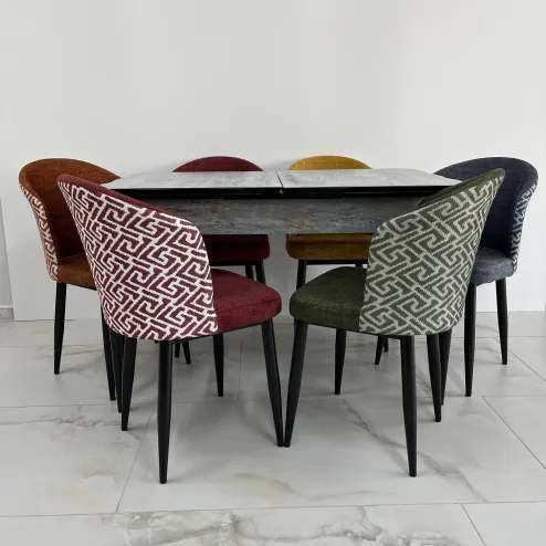 Set masa extensibila Marmura Azur 6 scaune multicolore