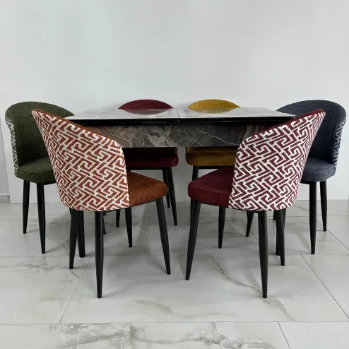Set masă extensibilă marmura închis 6 scaune multicolore