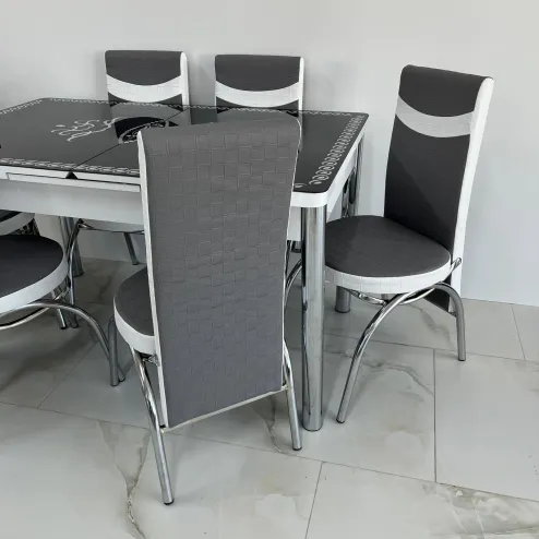 Set masa extensibila sticla neagra 6 Scaune