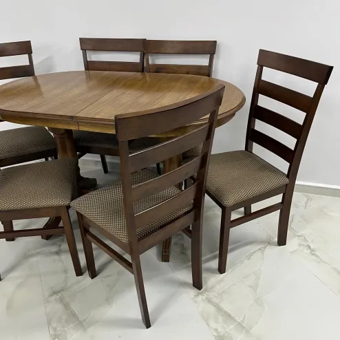 Обеденный стол Europa в цвете дуб с 6 стульями Ag Glory в цвете коричневый/орех