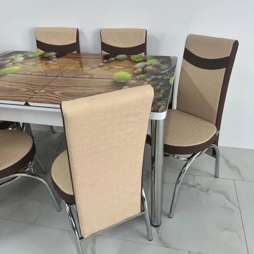 Set masă extensibilă Sticlă Brun 6 Scaune