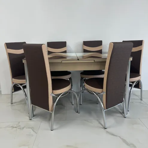 Set masa extensibila Sticla Bej 6 Scaune