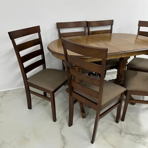 Обеденный стол Europa в цвете дуб с 6 стульями Ag Glory в цвете коричневый/орех