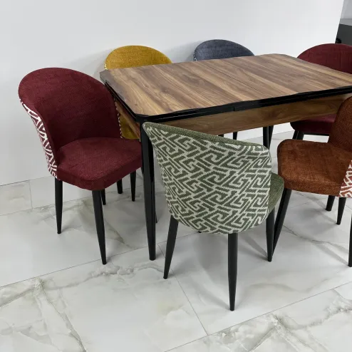 Set masă extensibilă Lemn 6 scaune multicolore