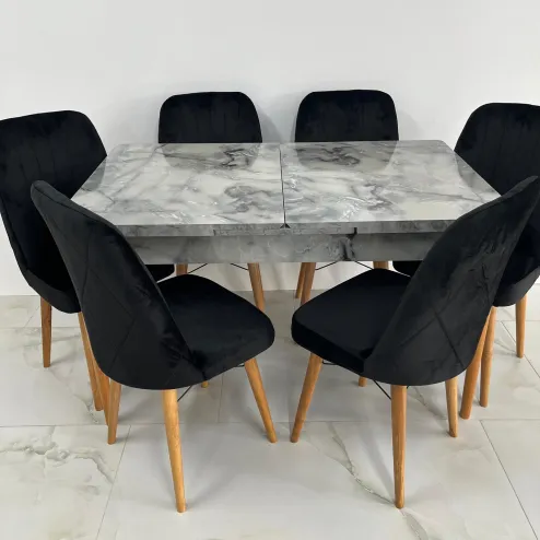 Set Masa extensibilă pal Marmura-Gri 6 scaune