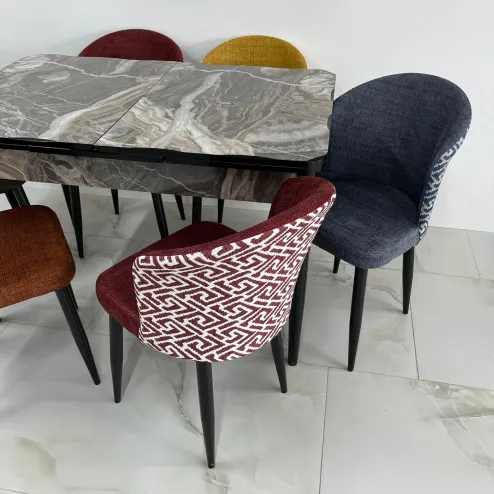 Set masă extensibilă marmura închis 6 scaune multicolore