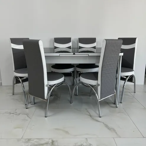 Set masa extensibila sticla neagra 6 Scaune