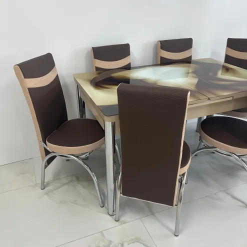 Set masa extensibila Sticla Bej 6 Scaune